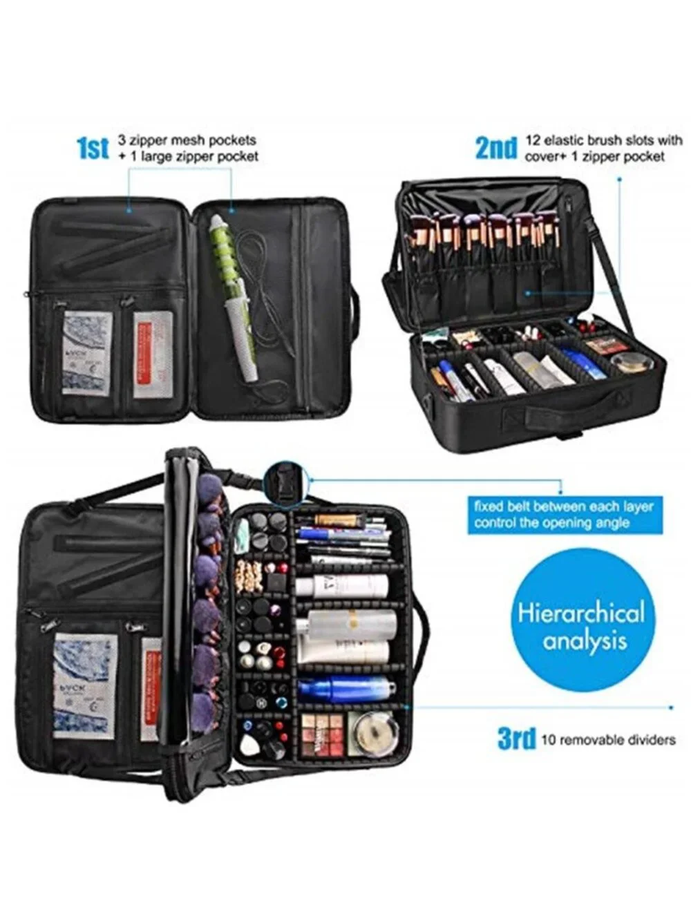 Large Travel Makeup Bag Cosmetic Organizer Case Makeup Artist Storage Waterproof